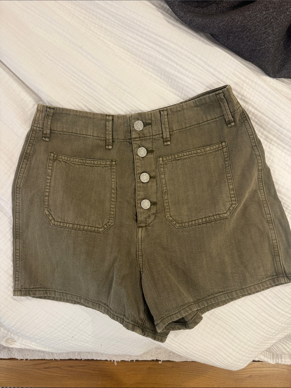 Rag and Bone High-Waist Olive Green Button-Front Women's Shorts